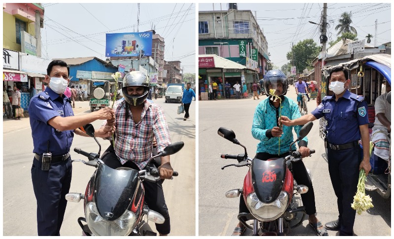 হেলমেট থাকলে ফুল, না থাকলে মাশুল